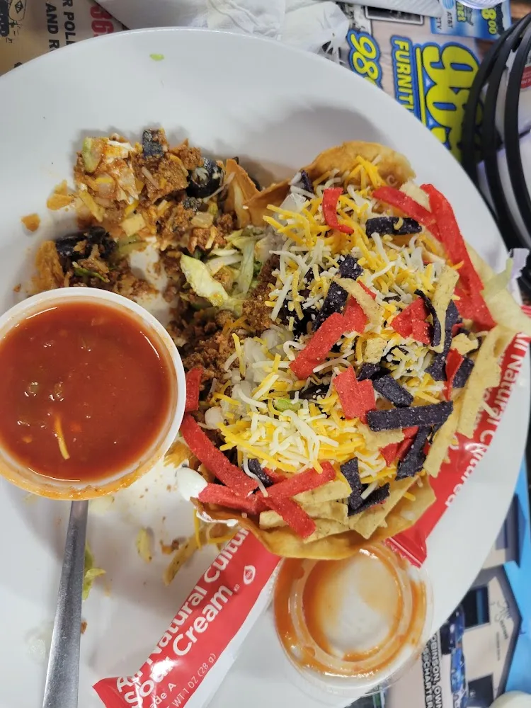 Taco Salad and Fried Shrimp Basket
